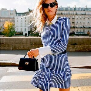 RARE As Seen On NWT J Crew Striped Tiered shirt dress size XS 00 0 French girl